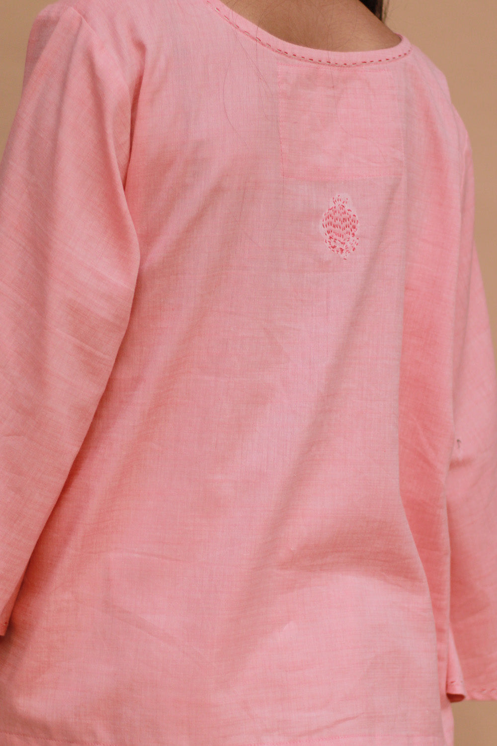 Ambrai | Embroidered Cotton Shirt | Peach