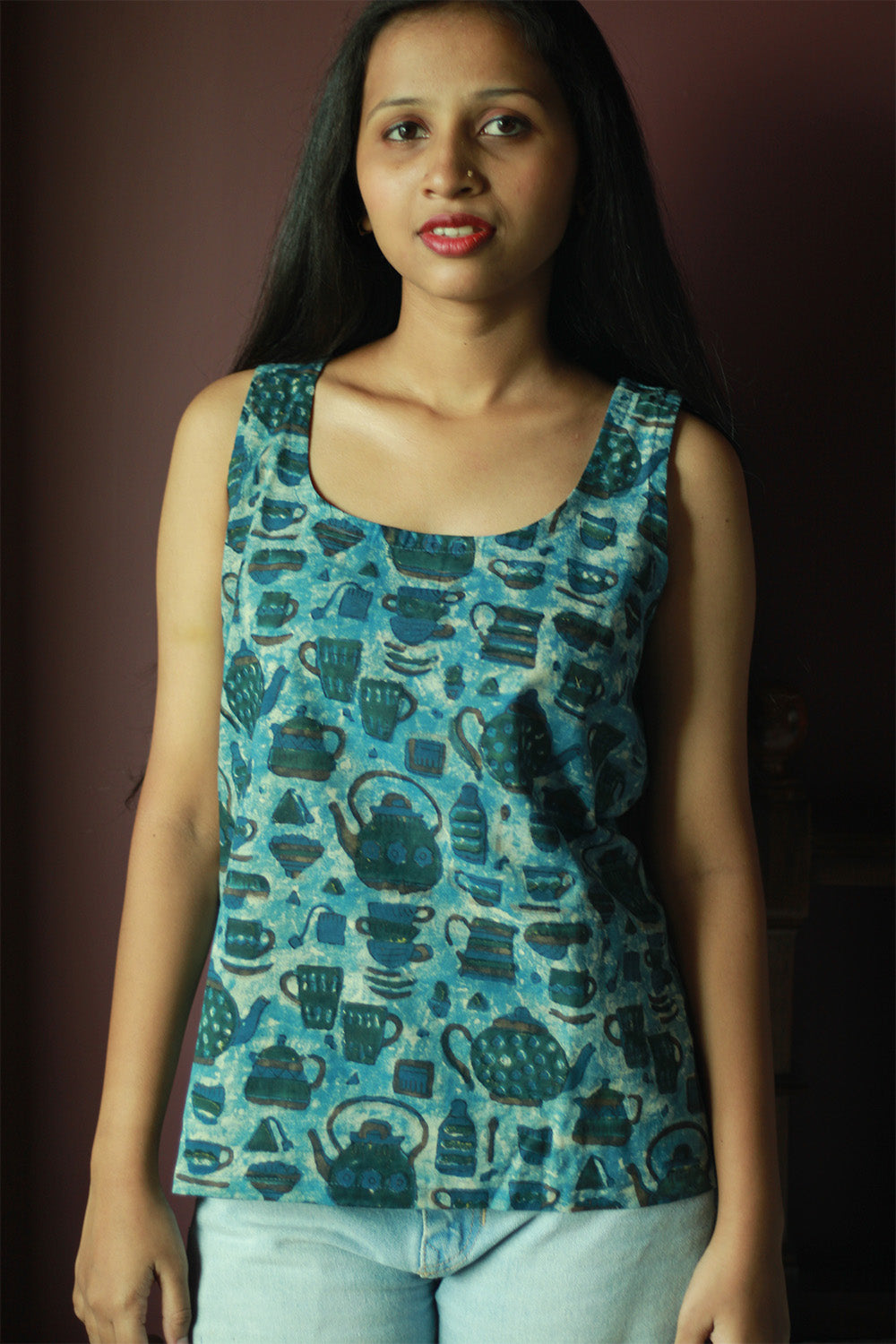 Sleeveless Top | Cotton | Blue Ajrakh