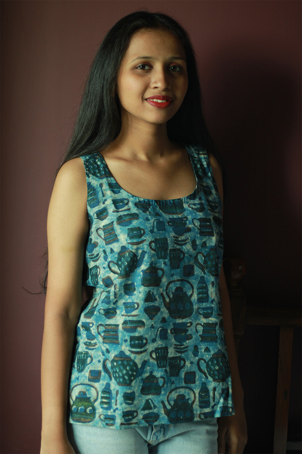 Sleeveless Top | Cotton | Blue Ajrakh