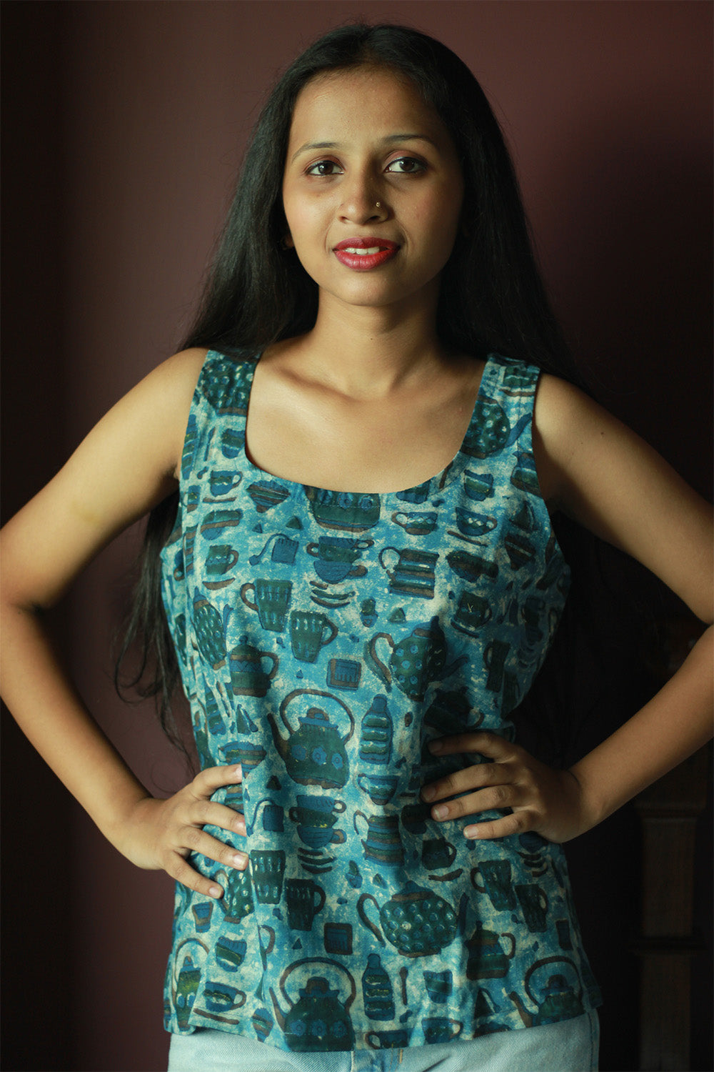 Sleeveless Top | Cotton | Blue Ajrakh
