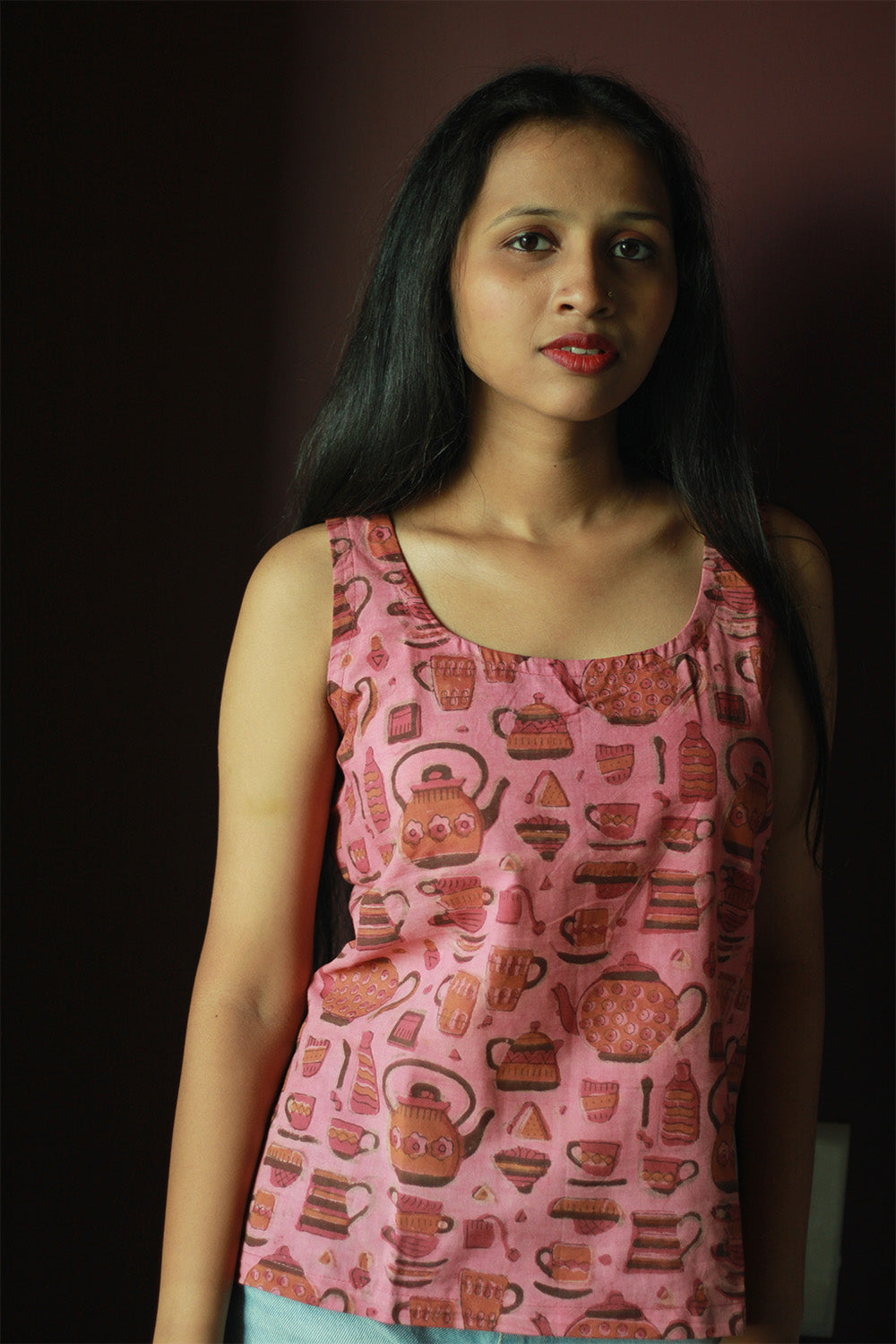Sleeveless Top | Cotton | Pink Ajrakh