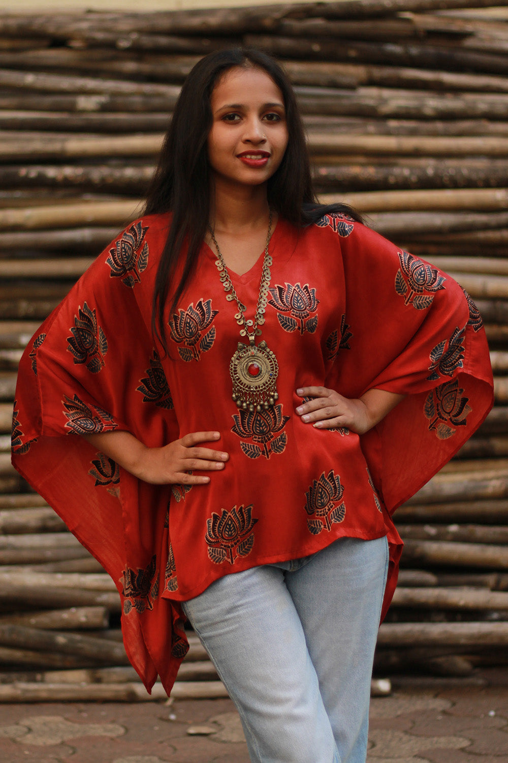 Saroj | Taarini | Modal Silk Kaftan Top | Rouge Lotus Ajrakh
