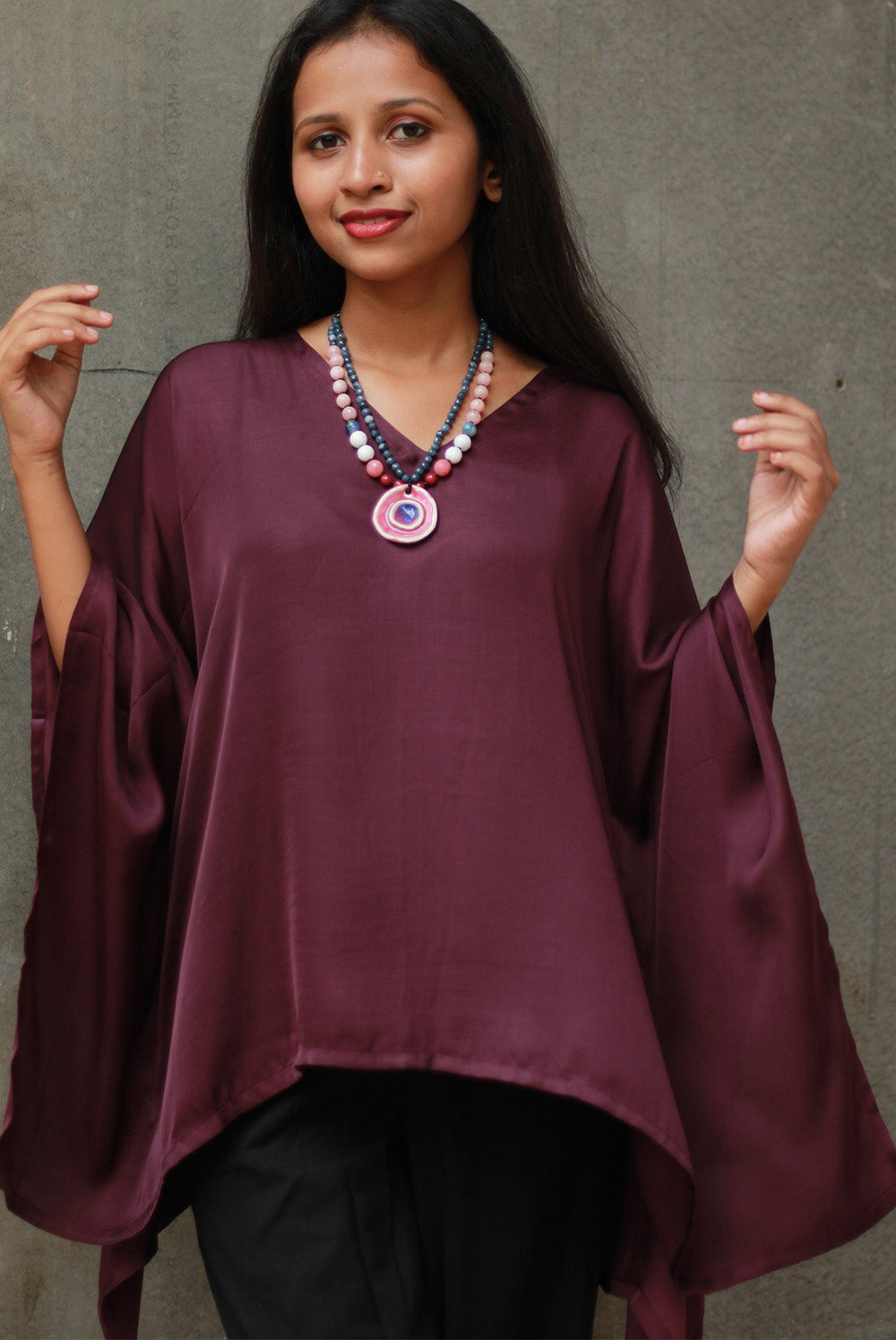 Taarini | Modal Silk Kaftan Top | Wine