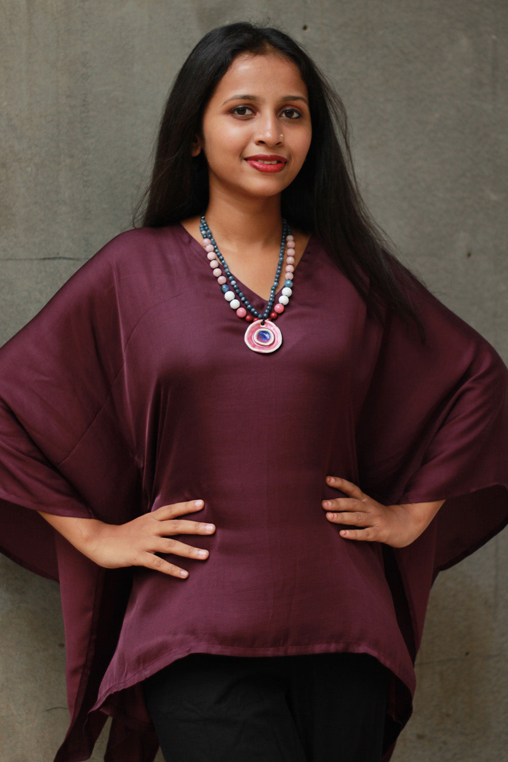 Taarini | Modal Silk Kaftan Top | Wine