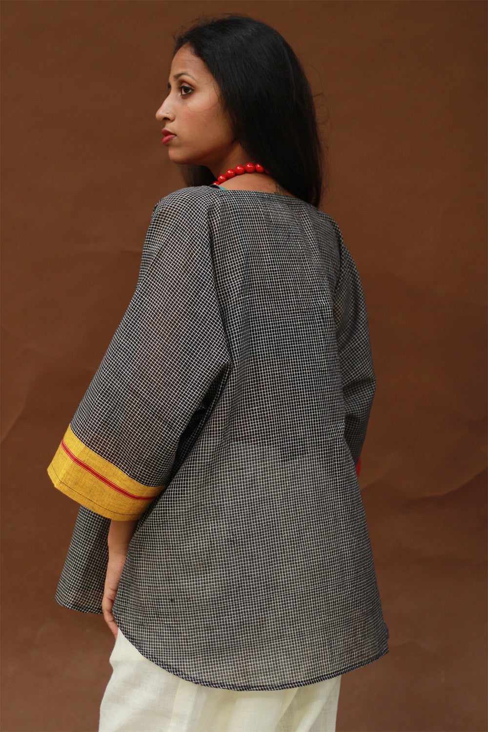 Taral | Anti Fit Cotton Top | Patteda Anchu | Noir with Yellow & Rouge