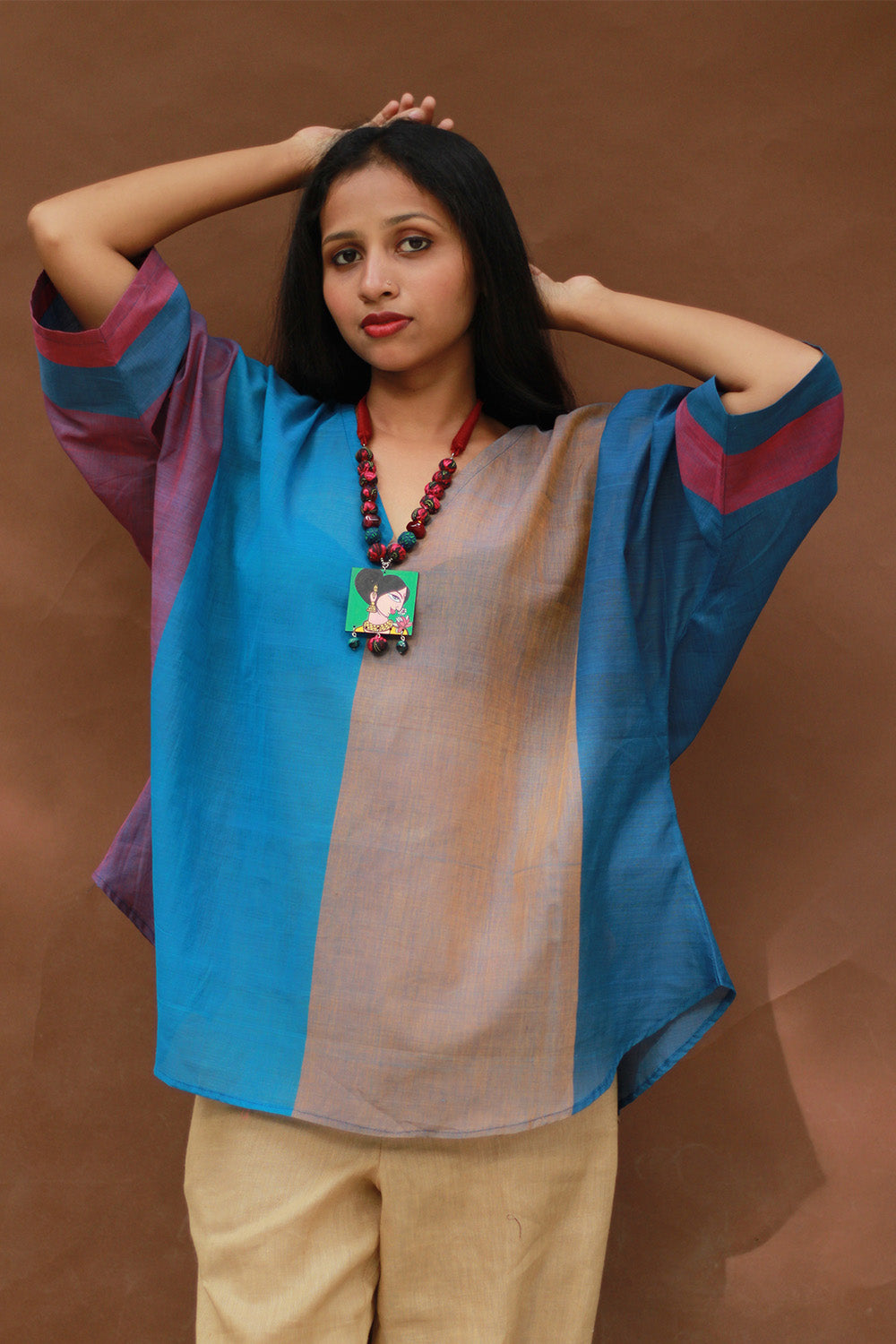Taral | Anti Fit Cotton Top | Blue with Mustard