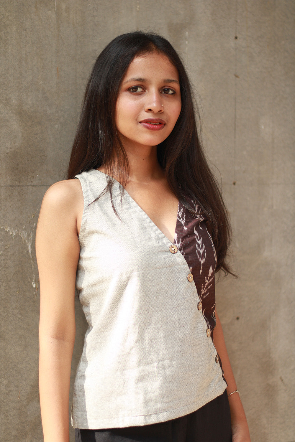 Bhoomi | Sleeveless Crossover Top | Ivory & Mahogany
