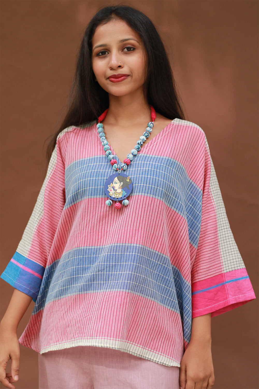 Taral | Anti Fit Cotton Top | Patteda Anchu | Ivory with Fuschia & Lavender