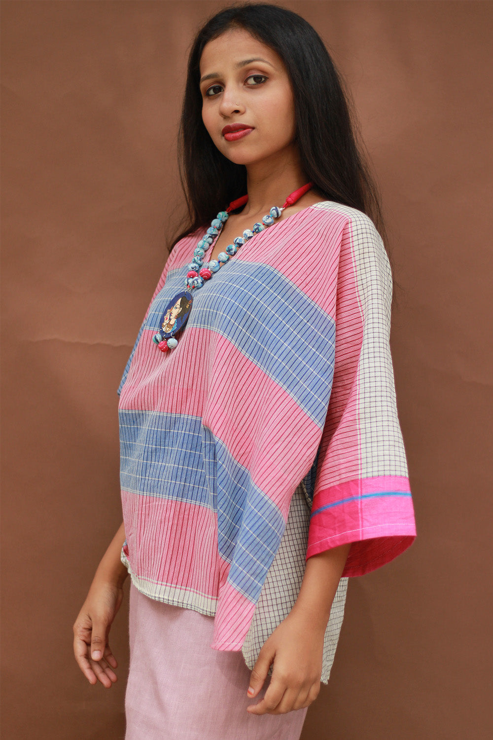 Taral | Anti Fit Cotton Top | Patteda Anchu | Ivory with Fuschia & Lavender