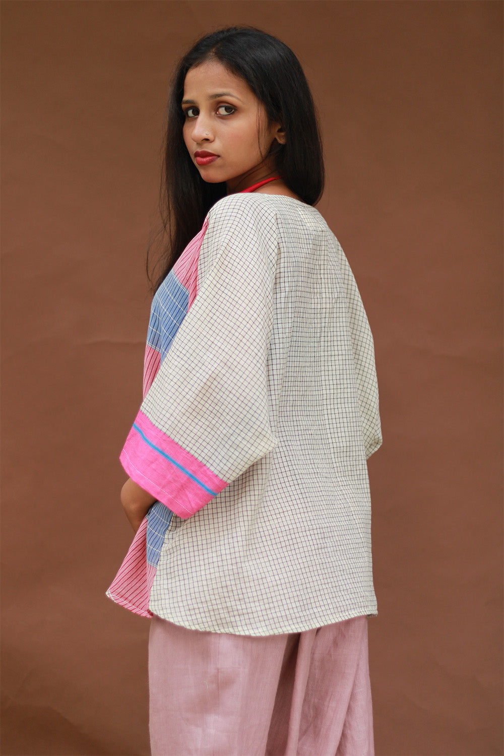 Taral | Anti Fit Cotton Top | Patteda Anchu | Ivory with Fuschia & Lavender