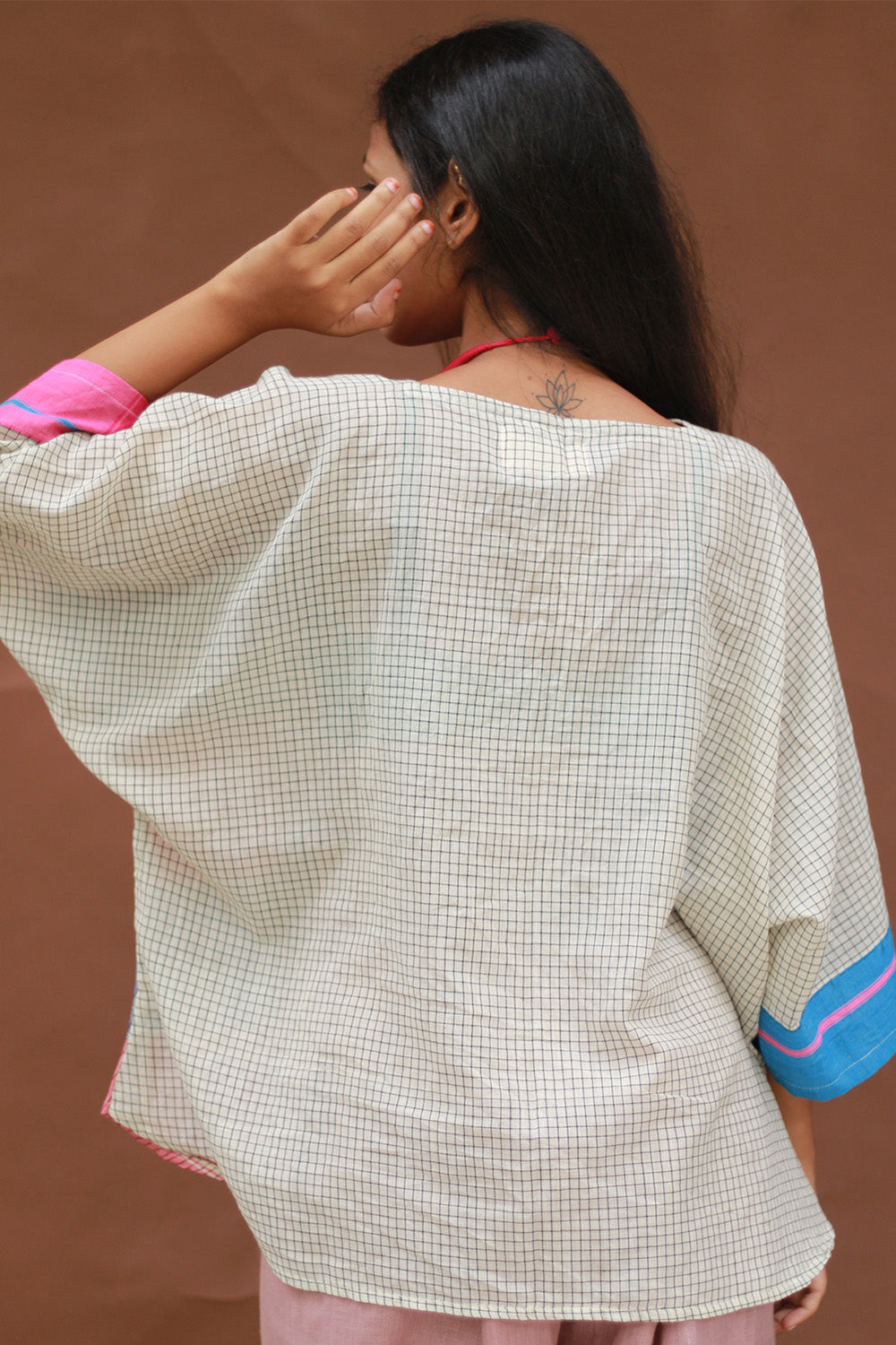 Taral | Anti Fit Cotton Top | Patteda Anchu | Ivory with Fuschia & Lavender