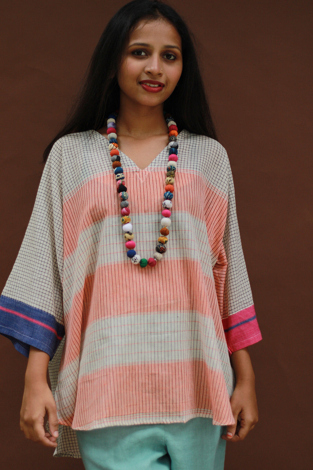 Taral | Anti Fit Cotton Top | Patteda Anchu | Ivory with Tangerine