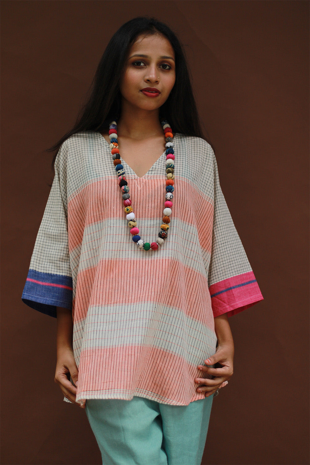 Taral | Anti Fit Cotton Top | Patteda Anchu | Ivory with Tangerine