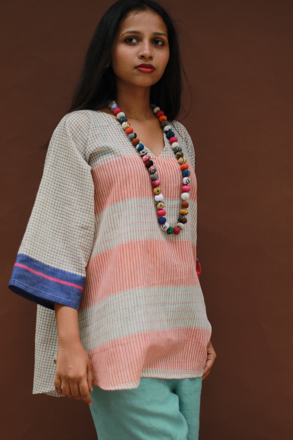 Taral | Anti Fit Cotton Top | Patteda Anchu | Ivory with Tangerine