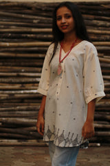 Madhura | Tunic | White and Slate Jamdani