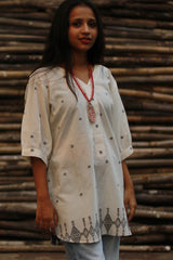 Madhura | Tunic | White and Slate Jamdani