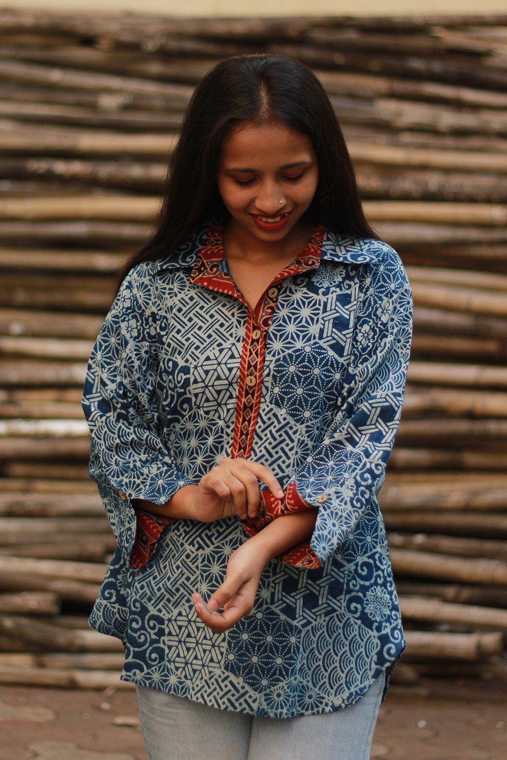 Madhura | Tunic | Indigo with Madder Ajrakh