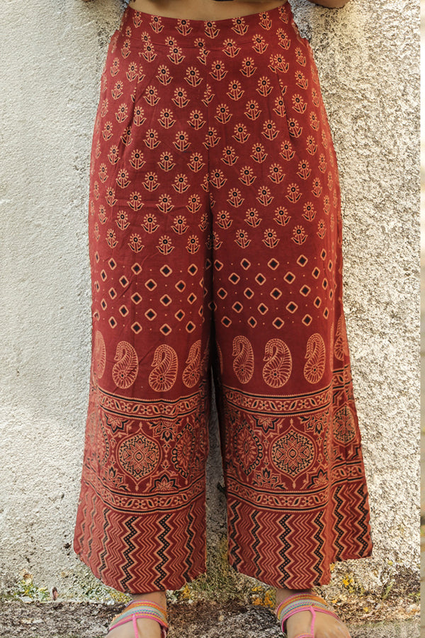 Rasika | Wide Leg Pants | Rust Flower Gamthi