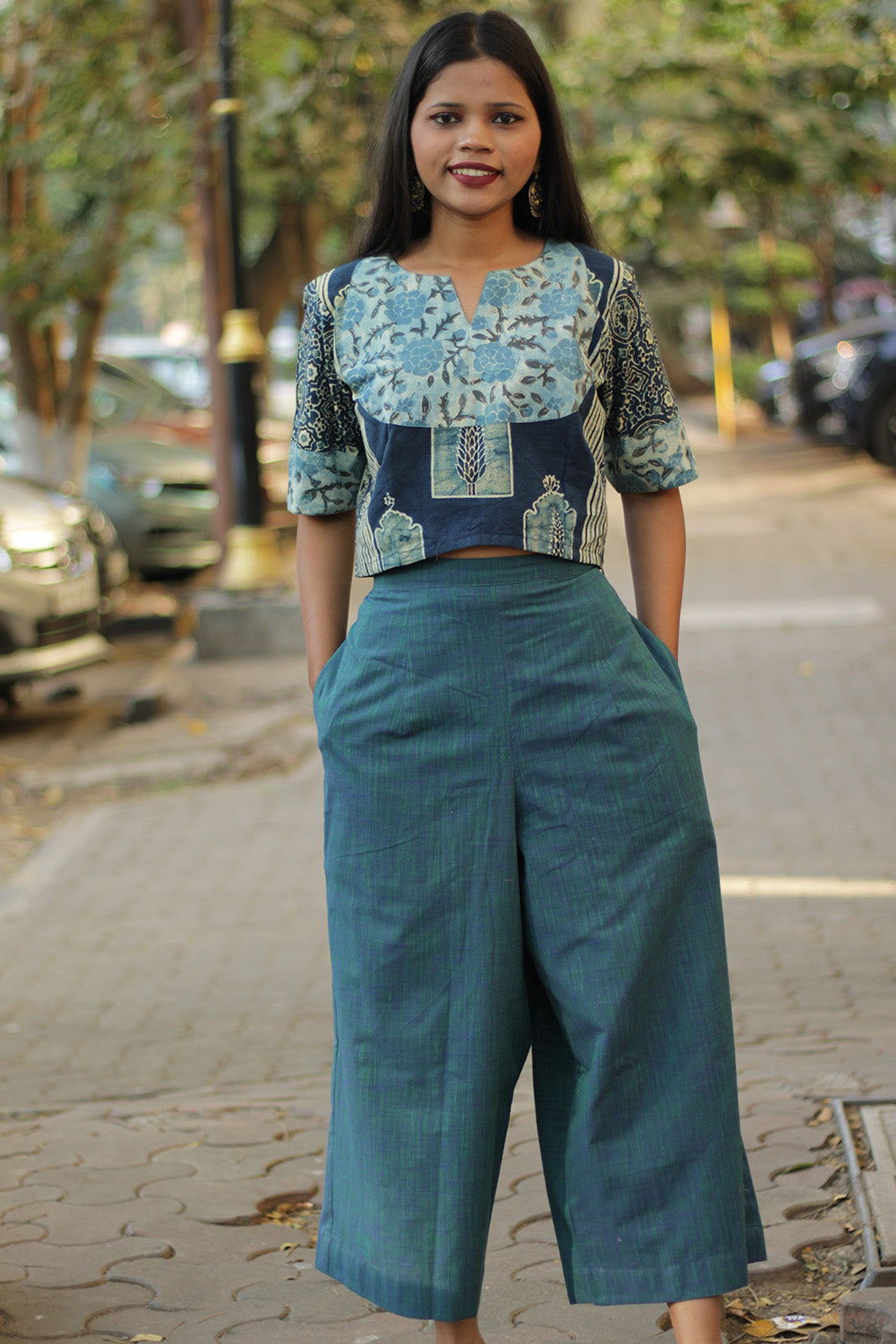 Saumya | Wide Leg Pants | Teal Cotton