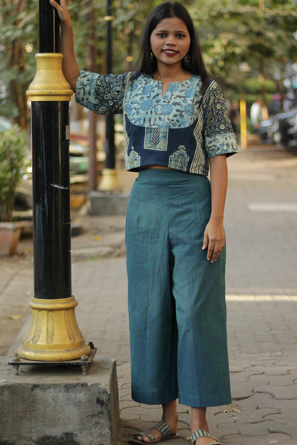 Saumya | Wide Leg Pants | Teal Cotton