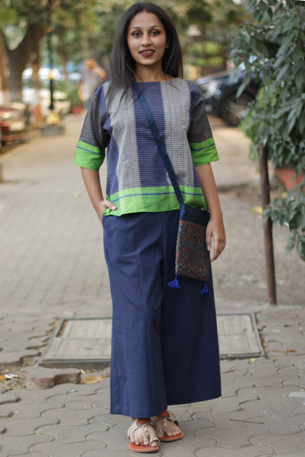Saumya | Wide Leg Pants | Navy Blue Cotton