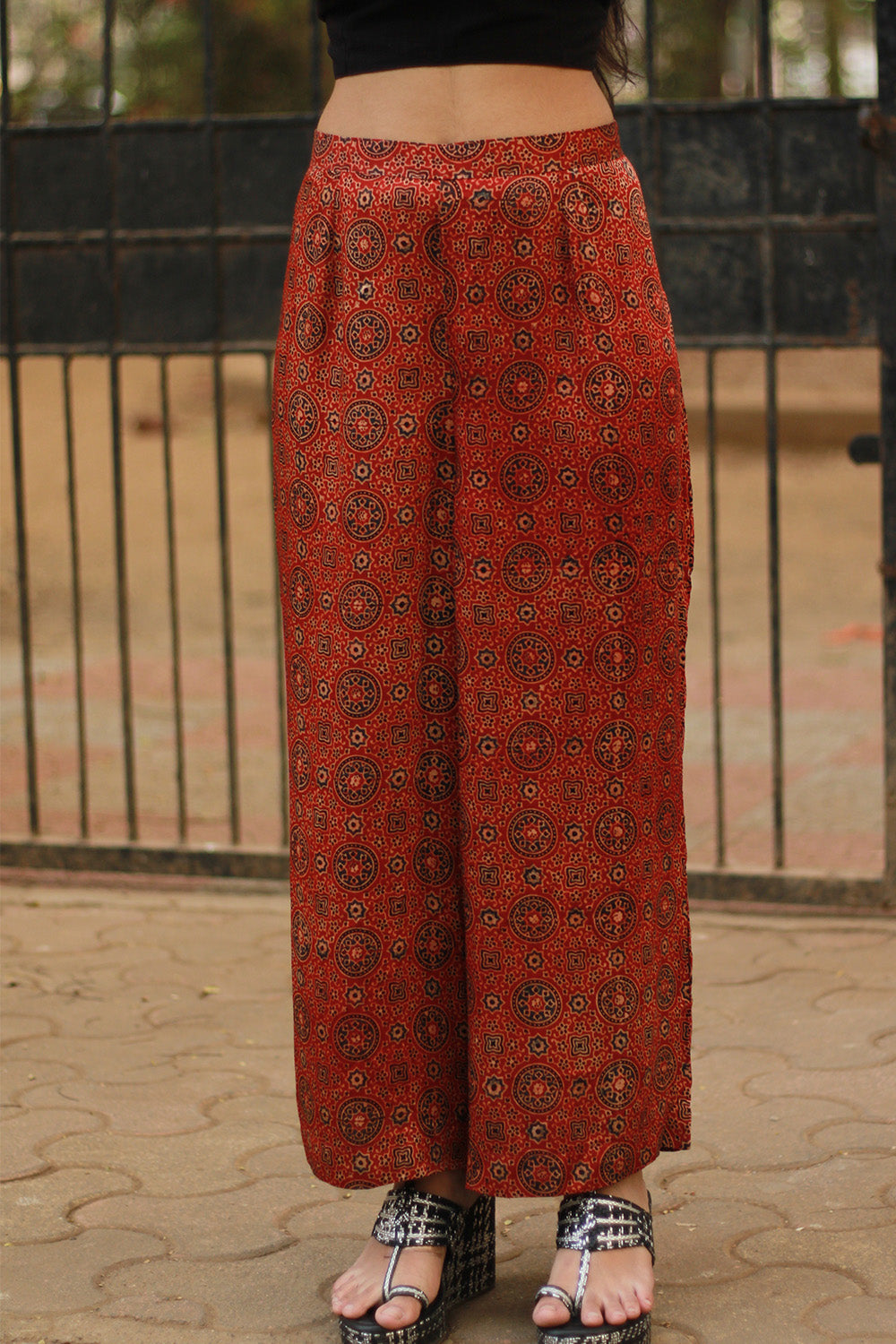 Saumya | Wide Leg Pants | Modal Silk | Rust Universe Ajrakh