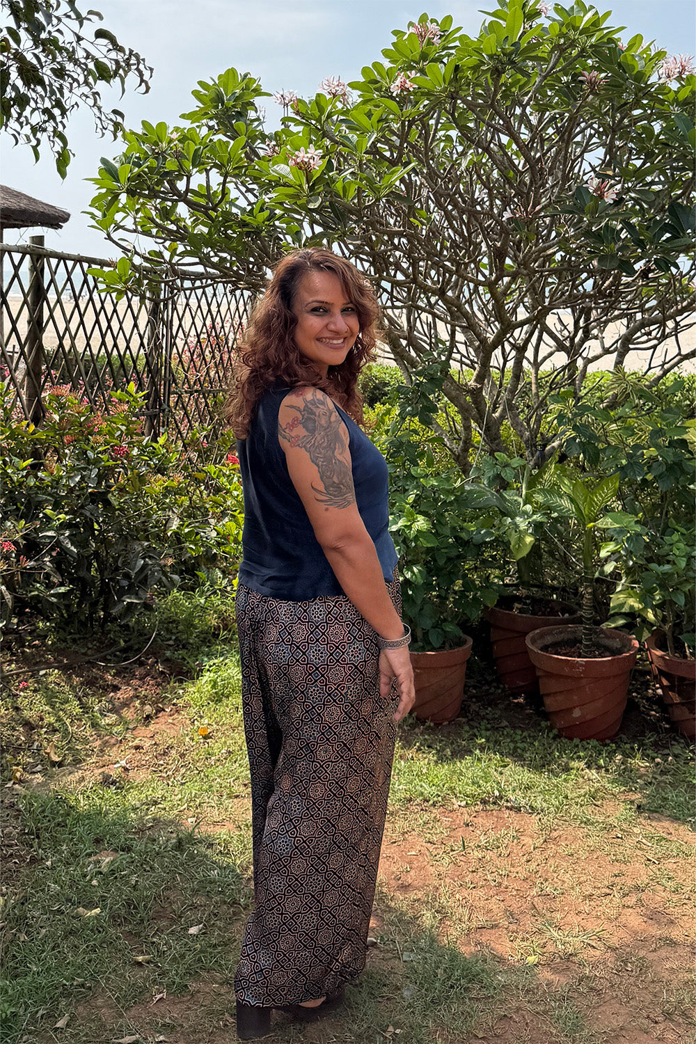 Saumya | Wide Leg Pants | Modal Silk | Noir Universe Ajrakh