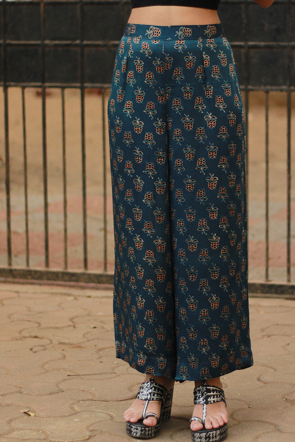 Saumya | Wide Leg Pants | Modal Silk | Blue Tulips Ajrakh
