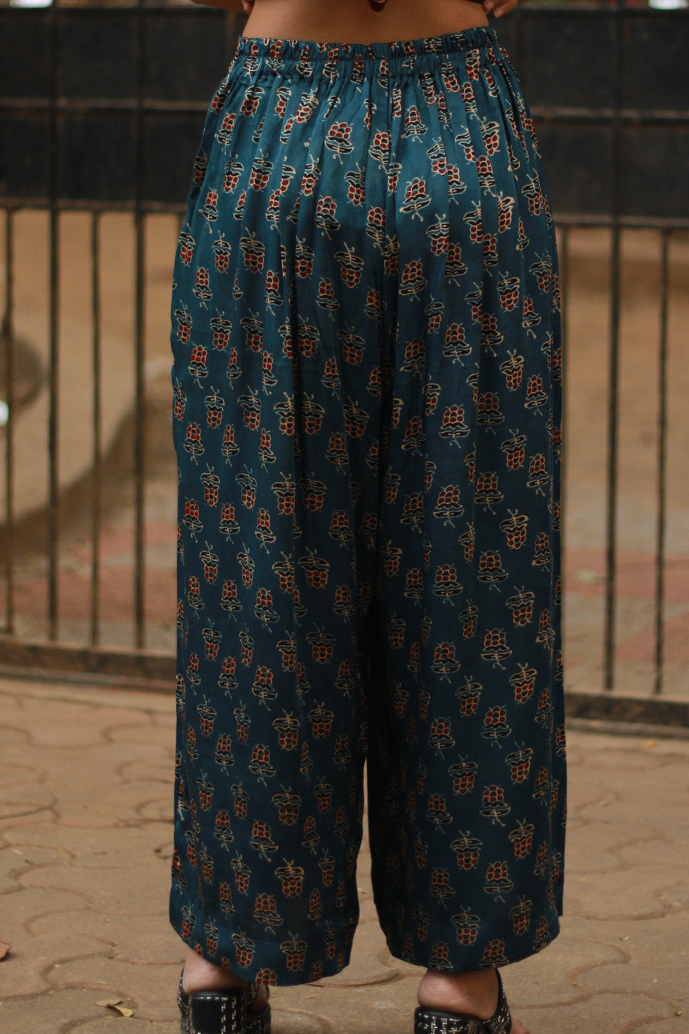 Saumya | Wide Leg Pants | Modal Silk | Blue Tulips Ajrakh
