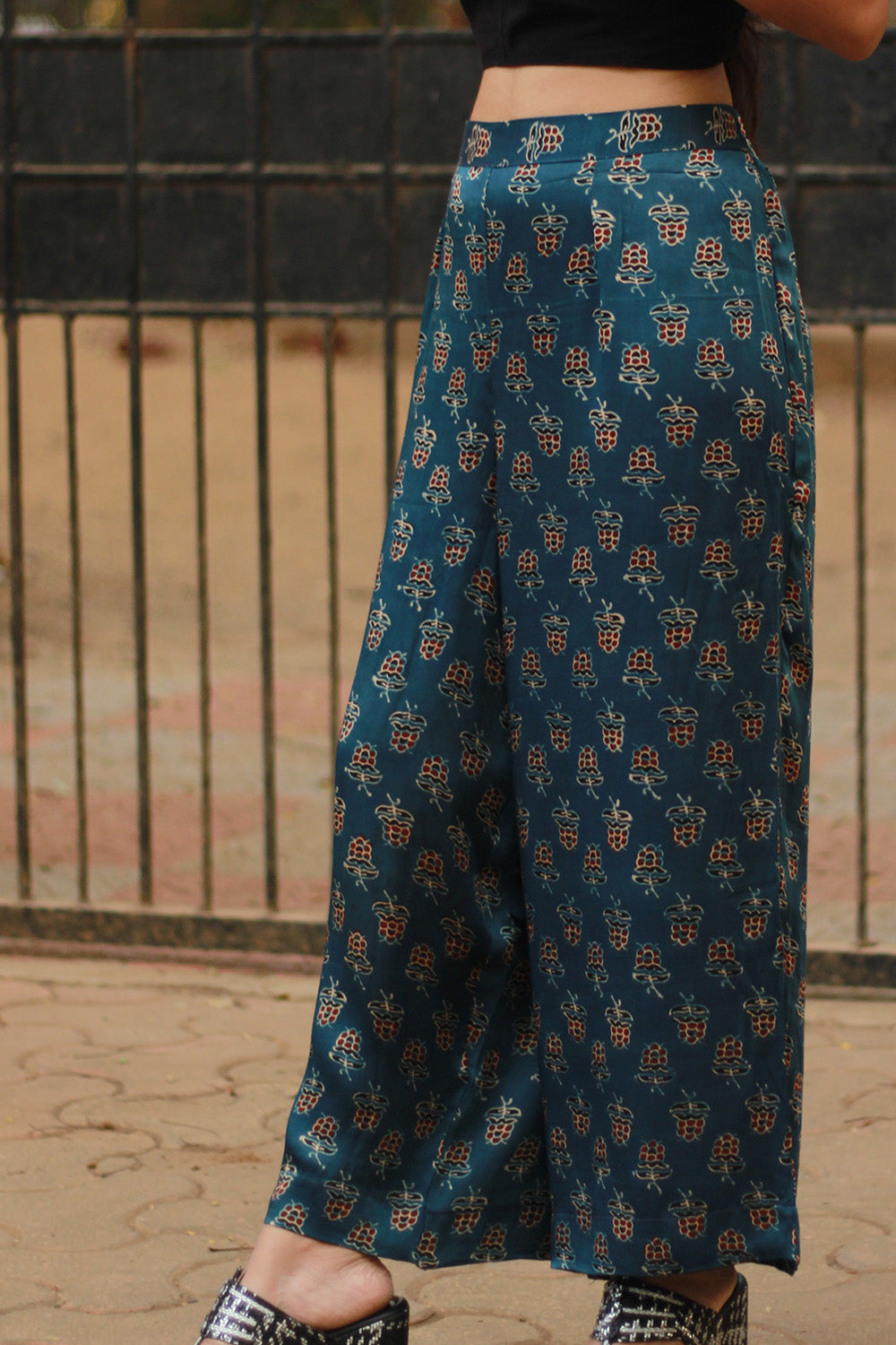 Saumya | Wide Leg Pants | Modal Silk | Blue Tulips Ajrakh