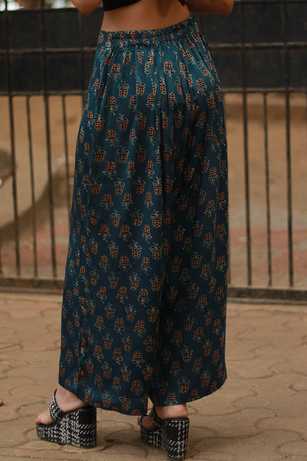 Saumya | Wide Leg Pants | Modal Silk | Blue Tulips Ajrakh
