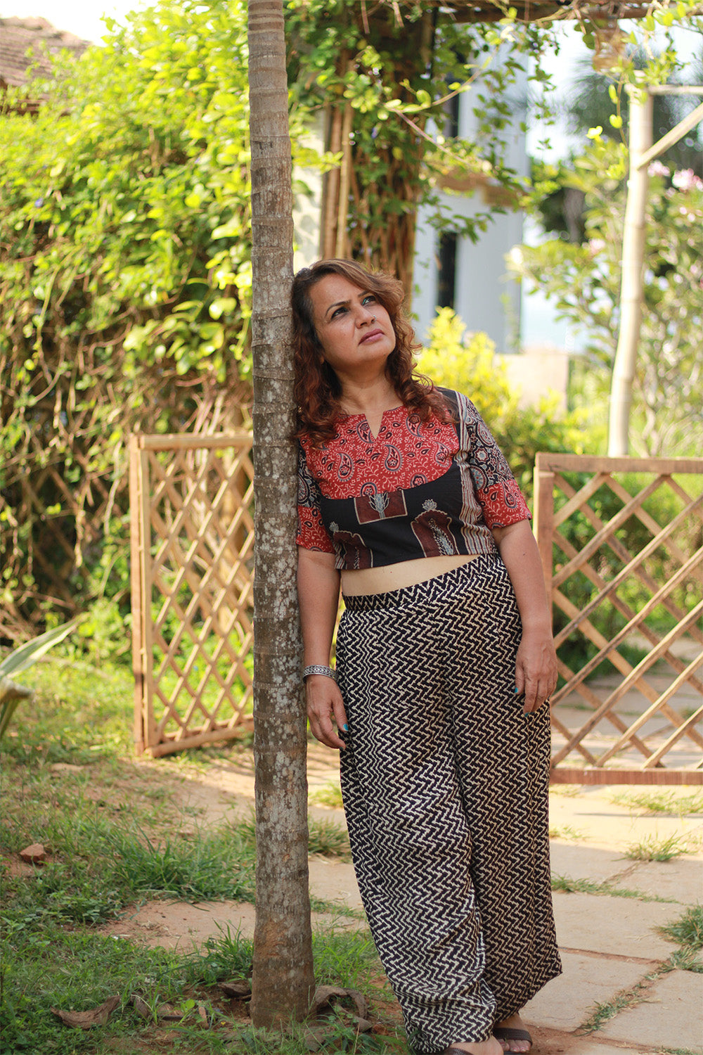 Saumya | Wide Leg Pants | Modal Silk | Noir Chevron