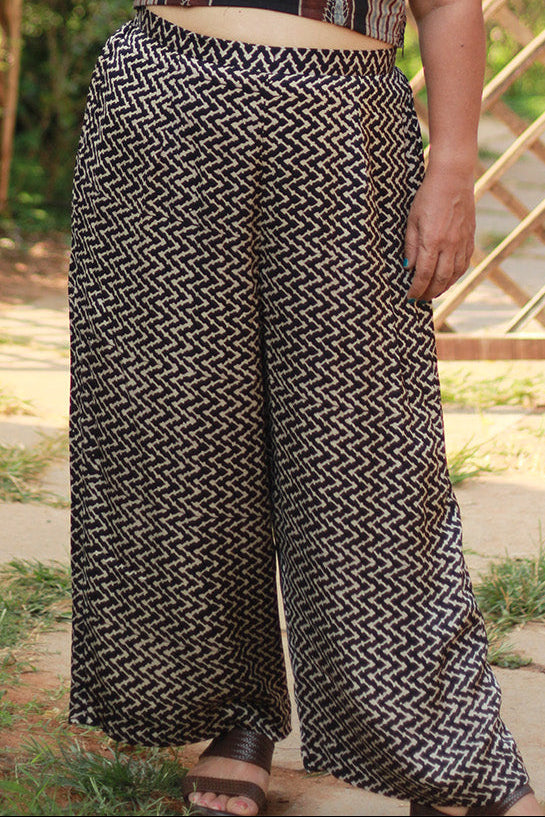 Saumya | Wide Leg Pants | Modal Silk | Noir Chevron