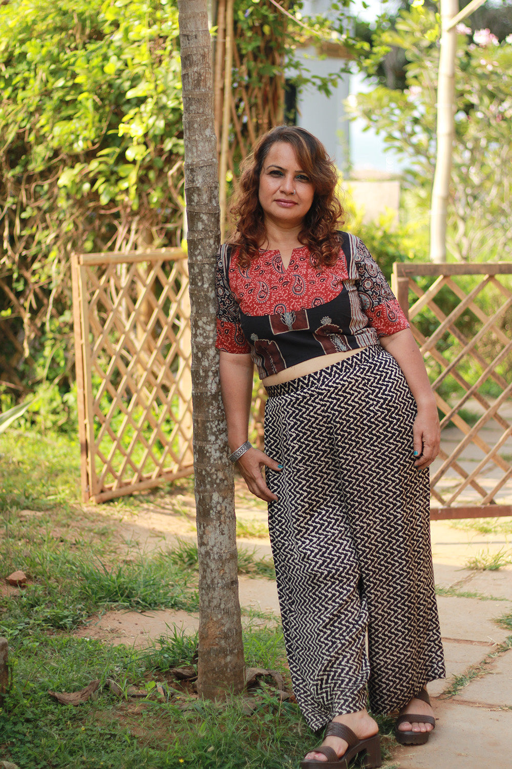 Saumya | Wide Leg Pants | Modal Silk | Noir Chevron