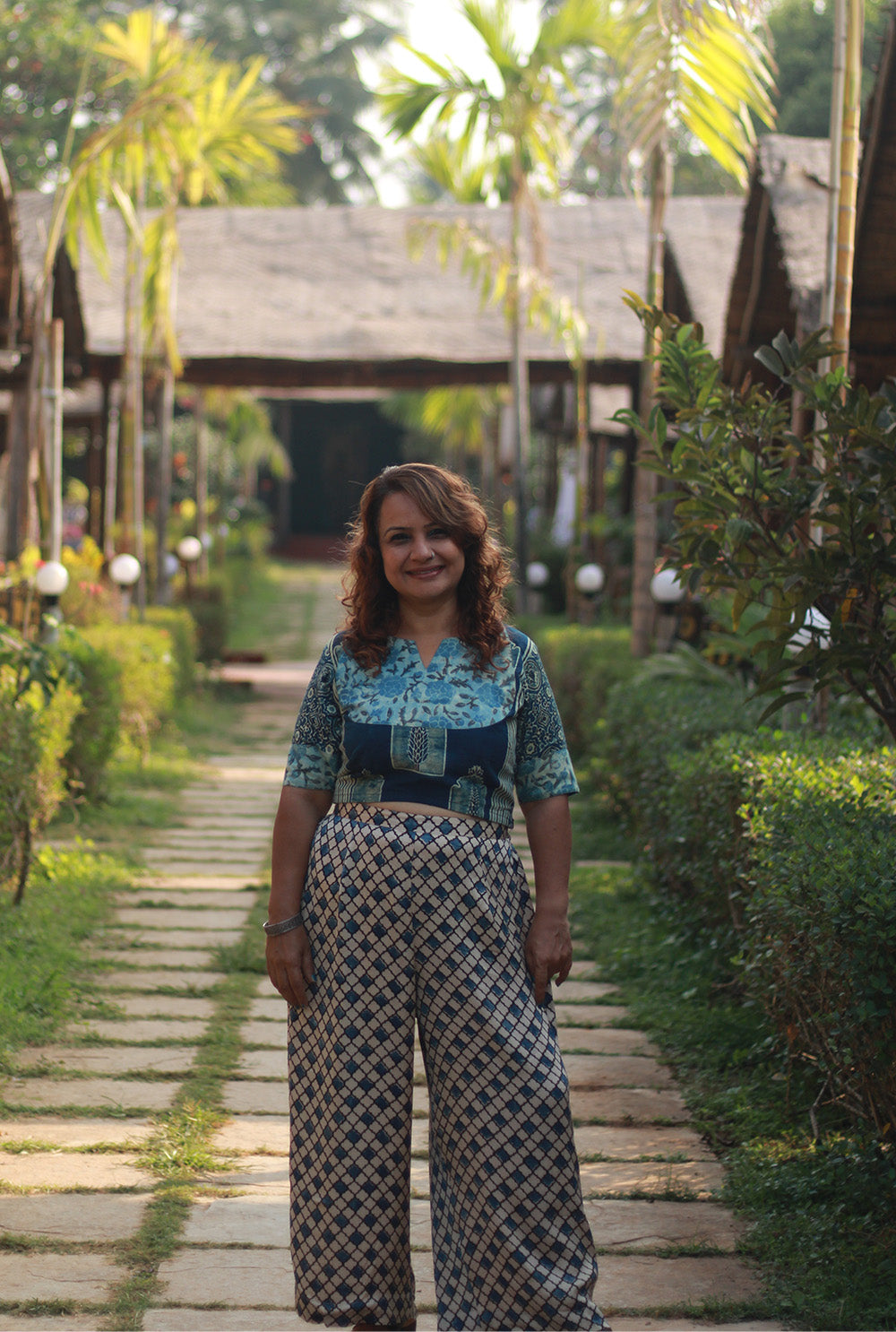 Saumya | Wide Leg Pants | Modal Silk | Beige Hexagon