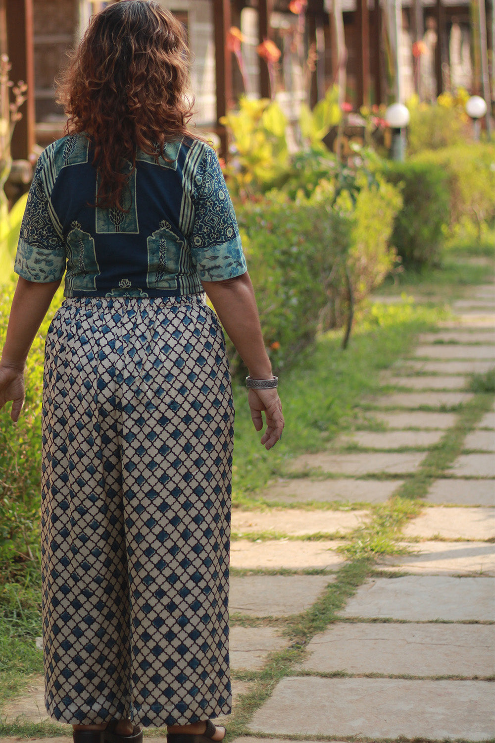 Saumya | Wide Leg Pants | Modal Silk | Beige Hexagon