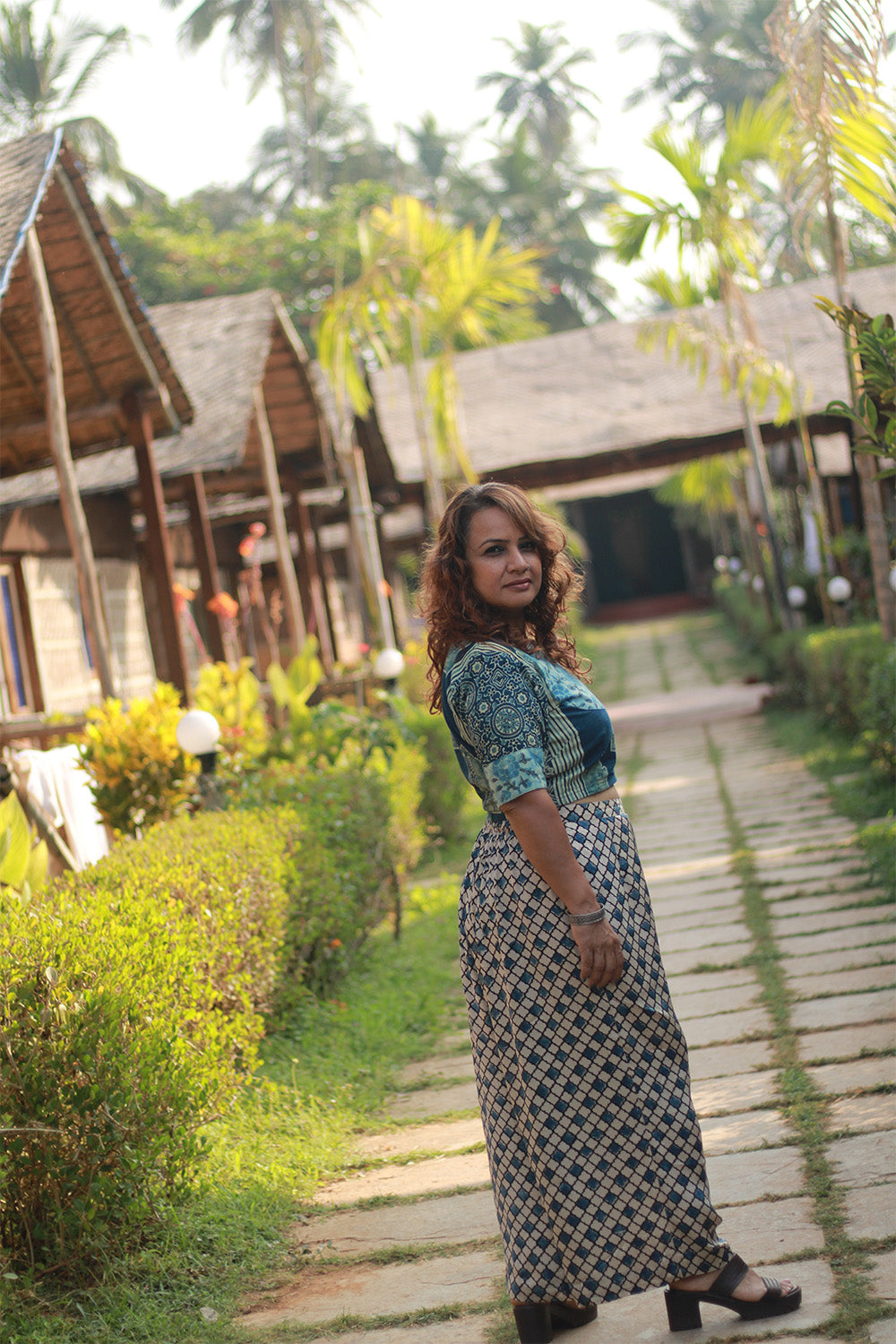 Saumya | Wide Leg Pants | Modal Silk | Beige Hexagon