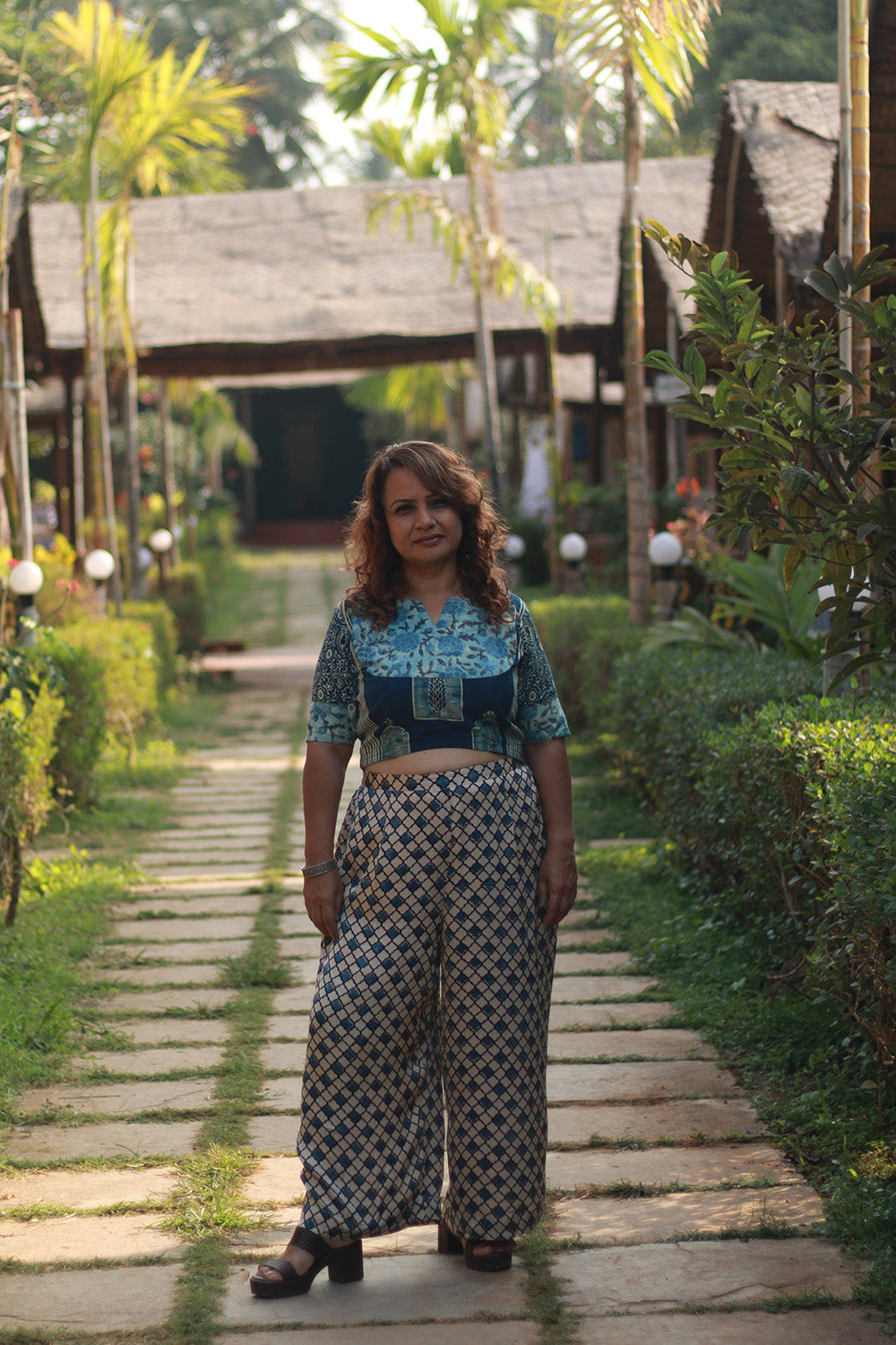 Saumya | Wide Leg Pants | Modal Silk | Beige Hexagon