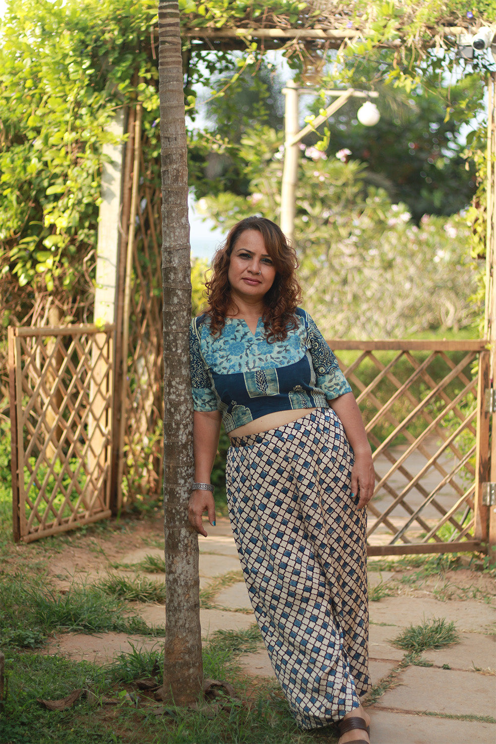 Saumya | Wide Leg Pants | Modal Silk | Beige Hexagon