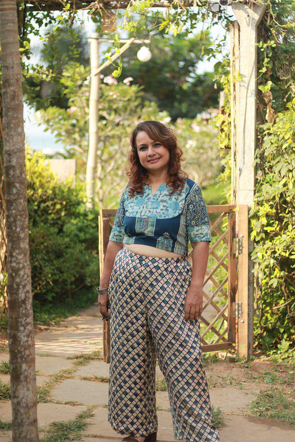 Saumya | Wide Leg Pants | Modal Silk | Beige Hexagon