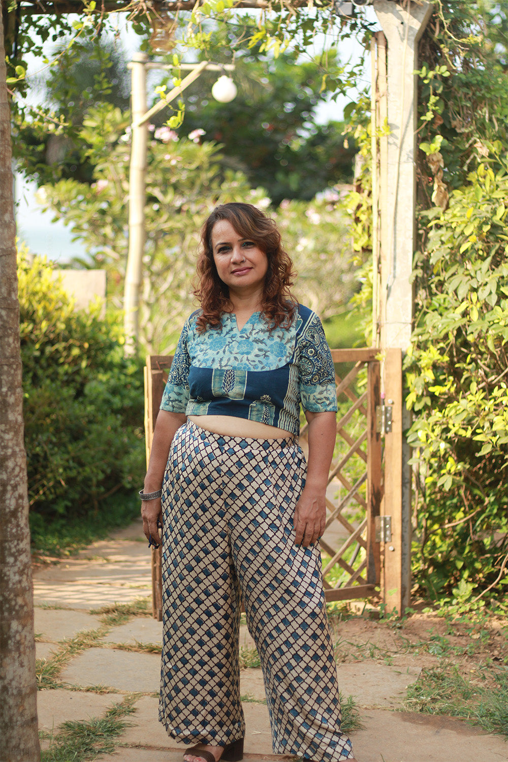 Saumya | Wide Leg Pants | Modal Silk | Beige Hexagon