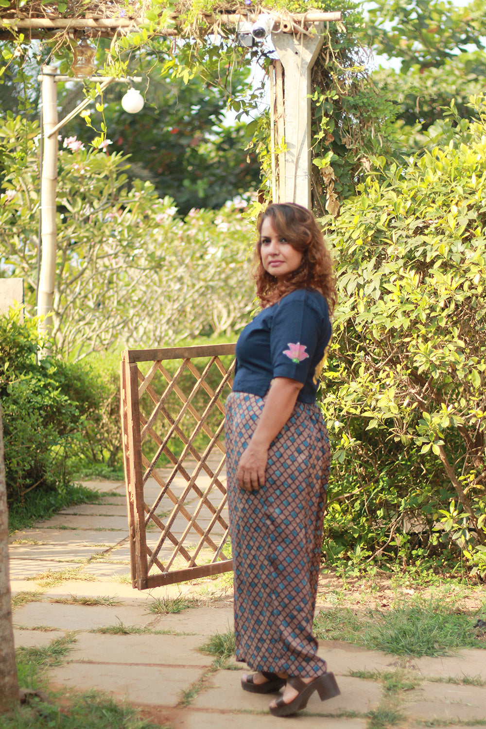 Saumya | Wide Leg Pants | Modal Silk | Tan Hexagon