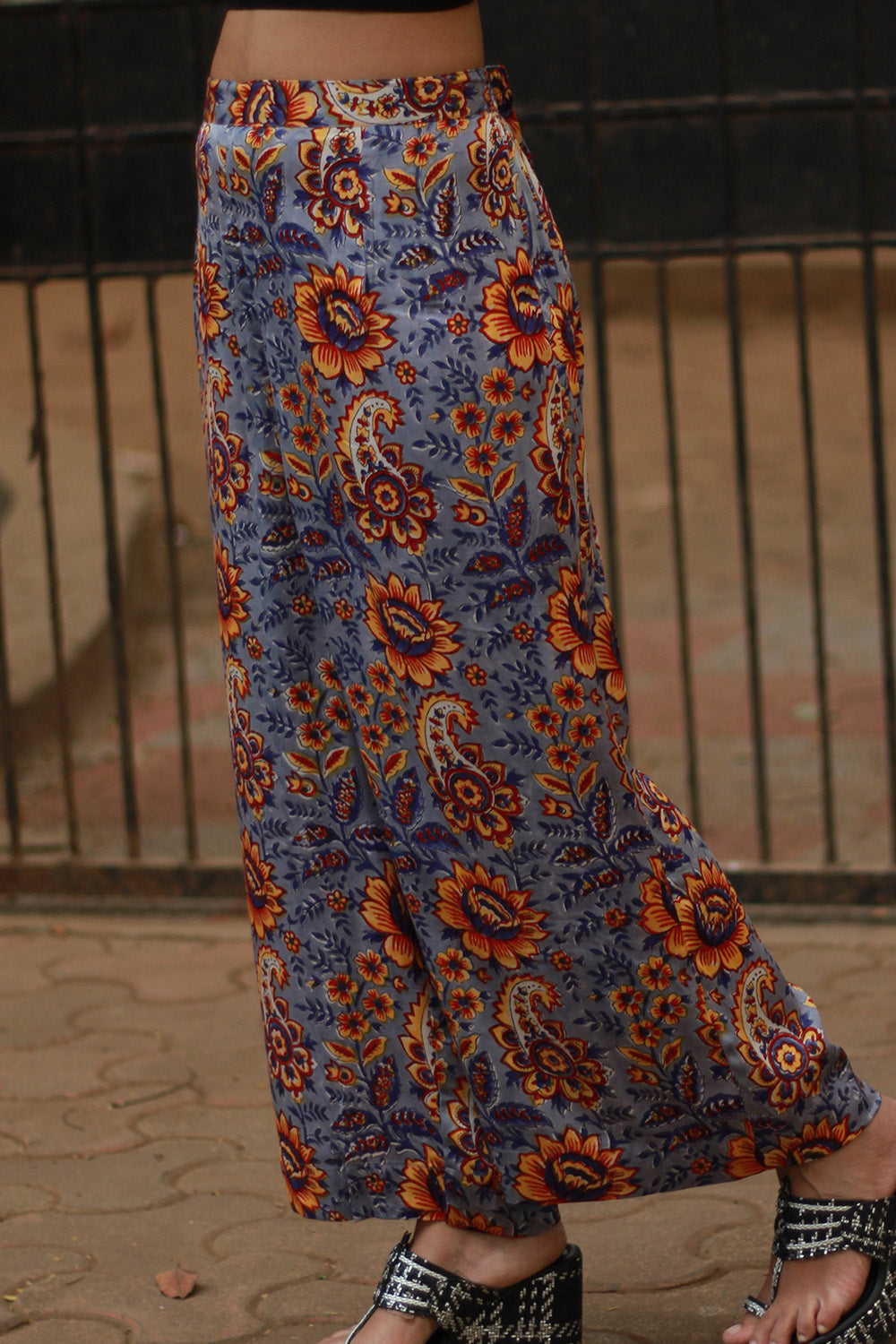 Saumya | Wide Leg Pants | Modal Silk | Periwinkle Blue Sanganeri