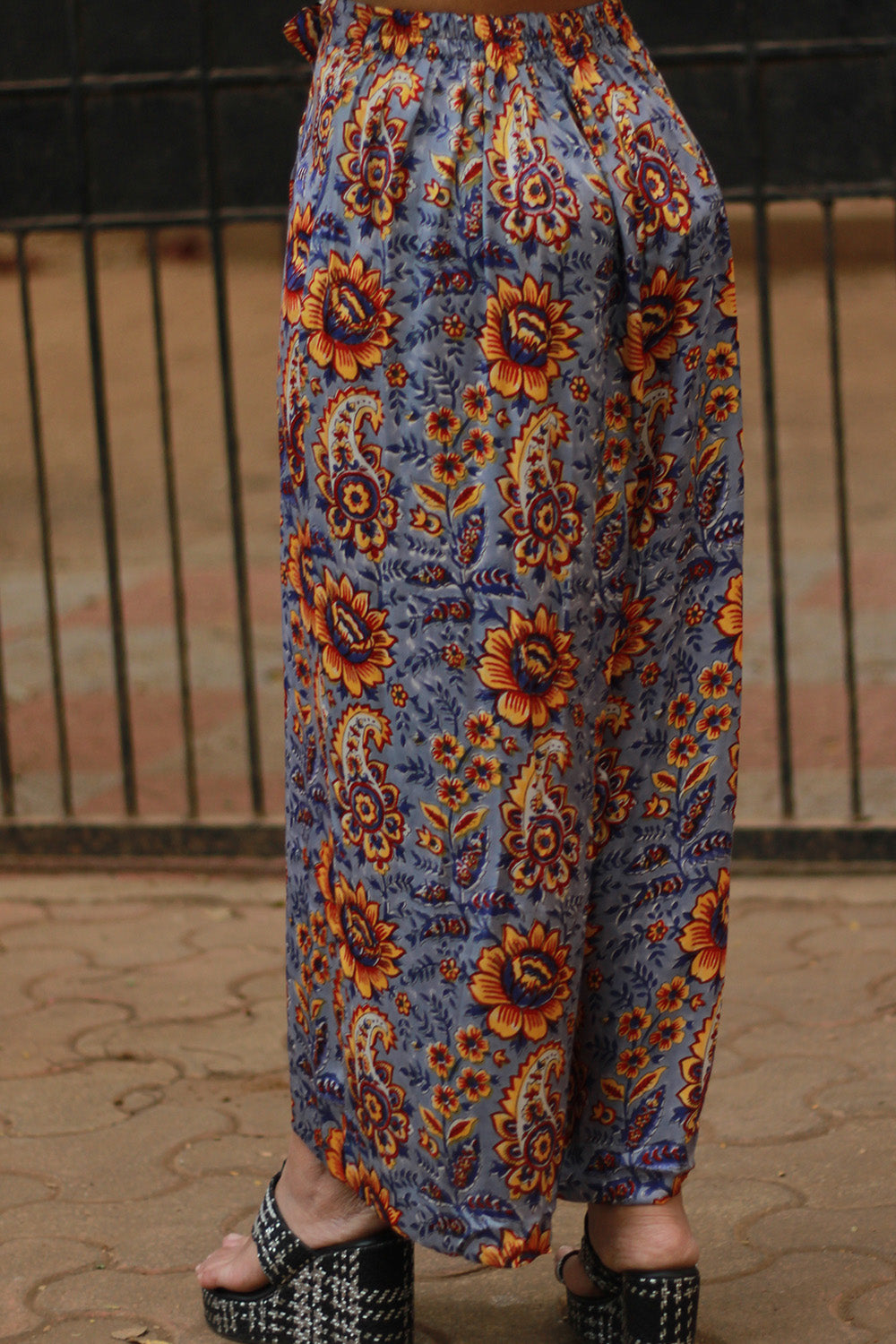 Saumya | Wide Leg Pants | Modal Silk | Periwinkle Blue Sanganeri