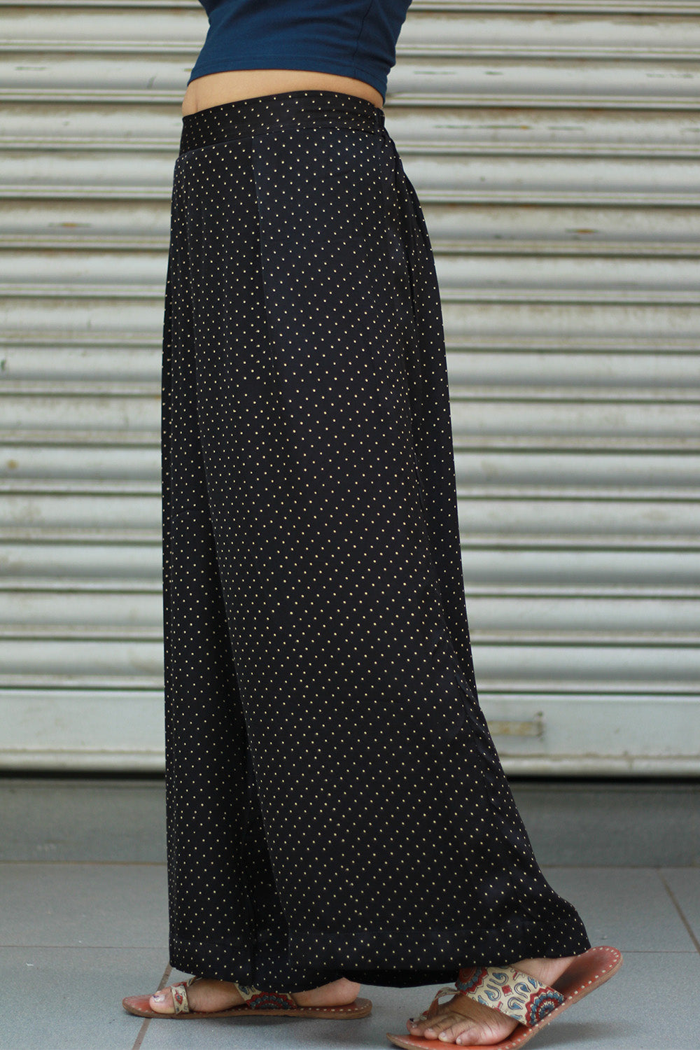 Saumya | Wide Leg Pants | Modal Silk | Noir Polka