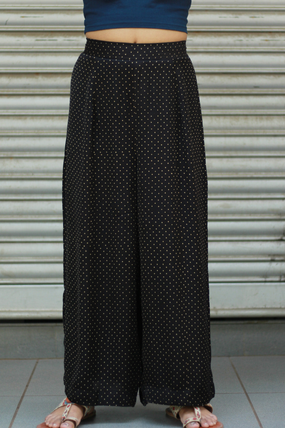 Saumya | Wide Leg Pants | Modal Silk | Noir Polka