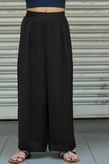 Saumya | Wide Leg Pants | Modal Silk | Noir Polka