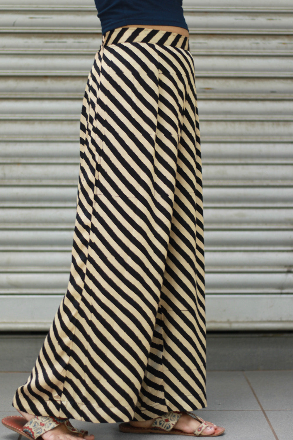 Saumya | Wide Leg Pants | Modal Silk | Noir Stripes