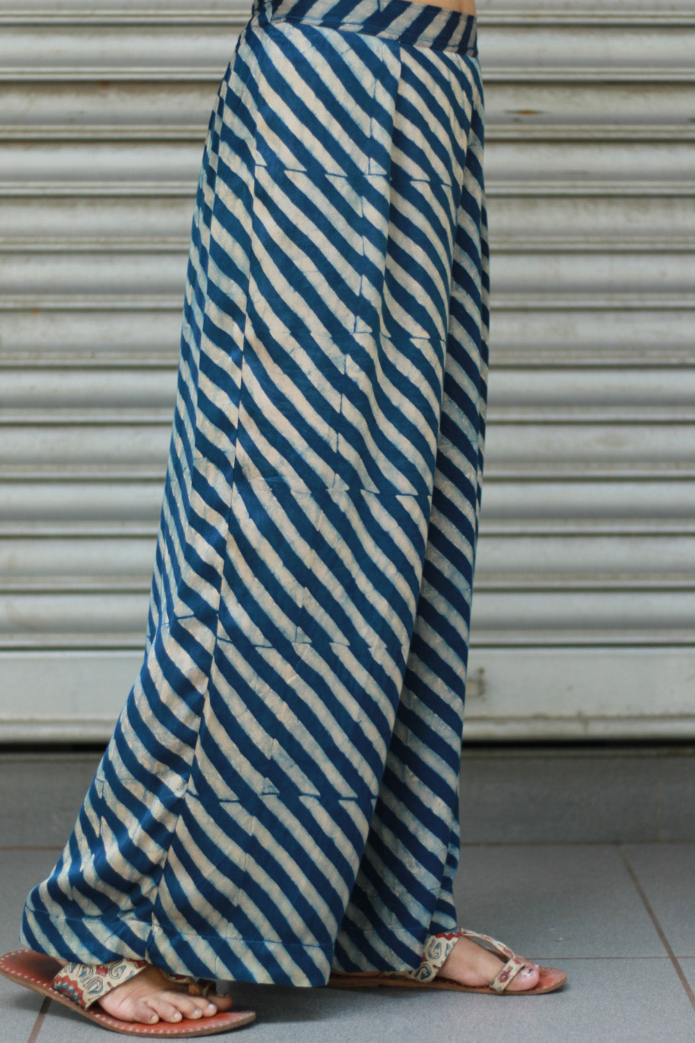 Saumya | Wide Leg Pants | Modal Silk | Blue Stripes