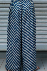 Saumya | Wide Leg Pants | Modal Silk | Blue Stripes